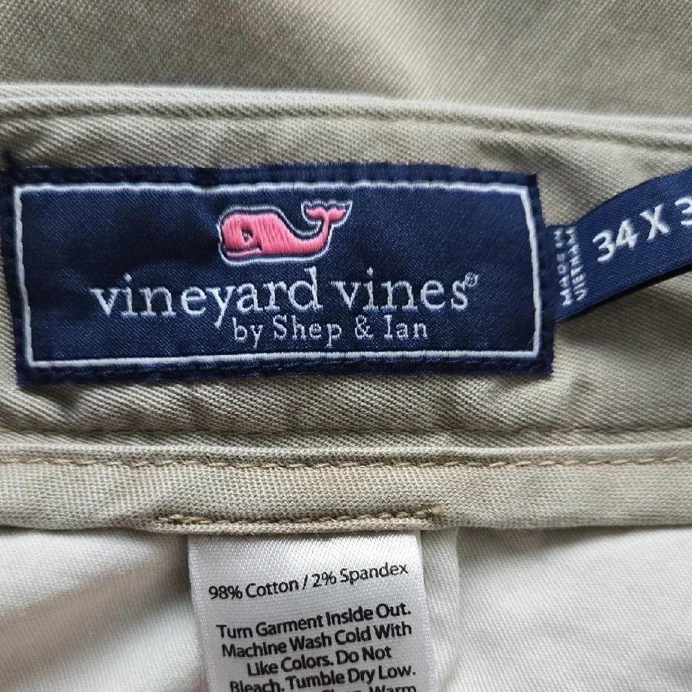 Vineyard‎ Vines Mens Breaker Chino Pants Khaki Tan Stretch Straight 34x32 Logo